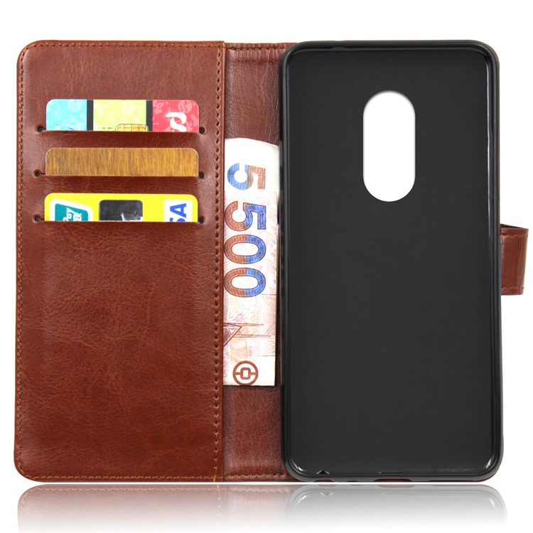 BOGVED Crazy Horse Leather Wallet Cover for Ulefone Gemini - Brown-2