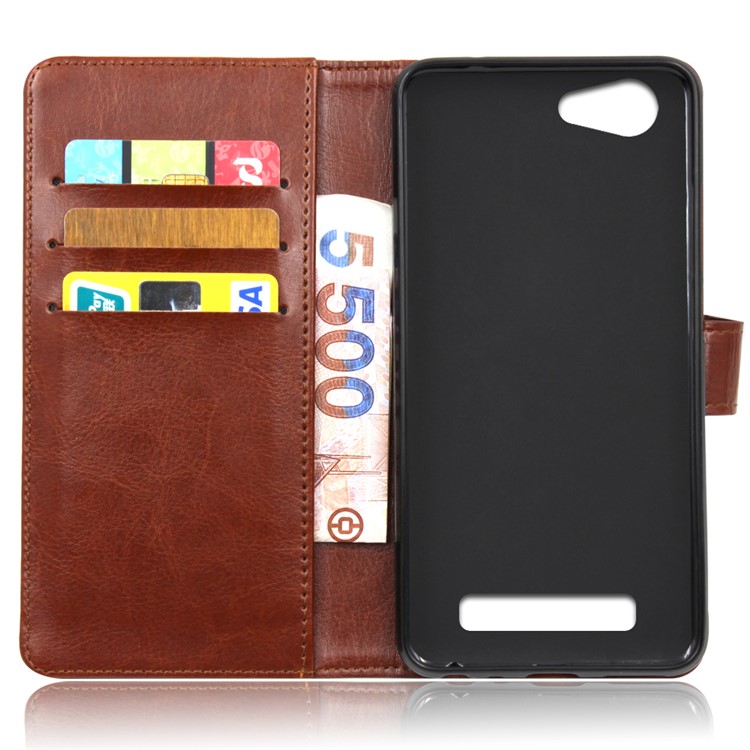 BOGVED Crazy Horse Stand PU Leather Wallet Phone Casing for Wileyfox Spark - Brown-2