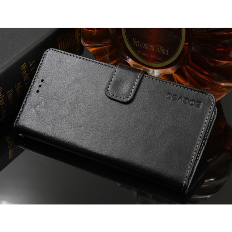 BOGVED Crazy Horse Leather Magnetic Wallet Stand Case for Elephone P8 - Black-1