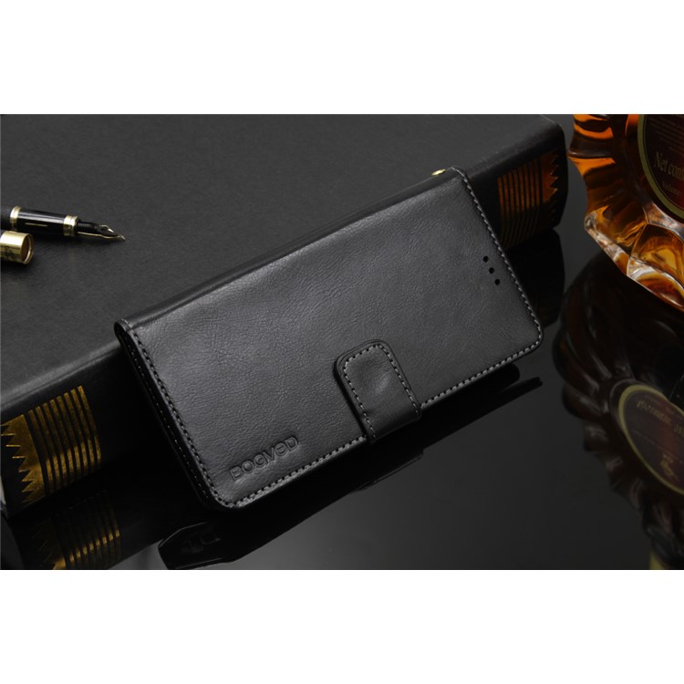 BOGVED Crazy Horse Leather Magnetic Wallet Stand Case for Elephone P8 - Black-3