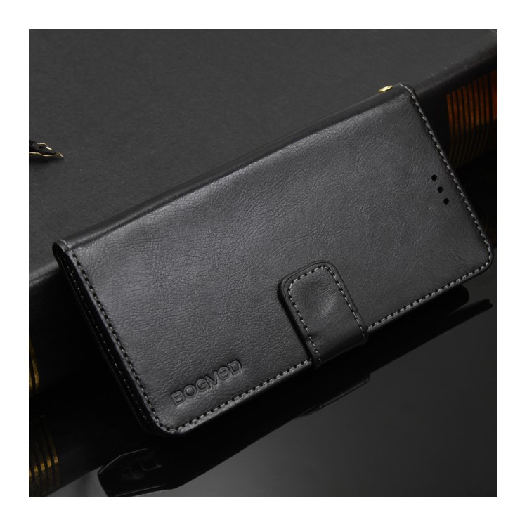 BOGVED Crazy Horse Wallet Leather Cell Phone Case for Elephone P9000 Lite - Black-1