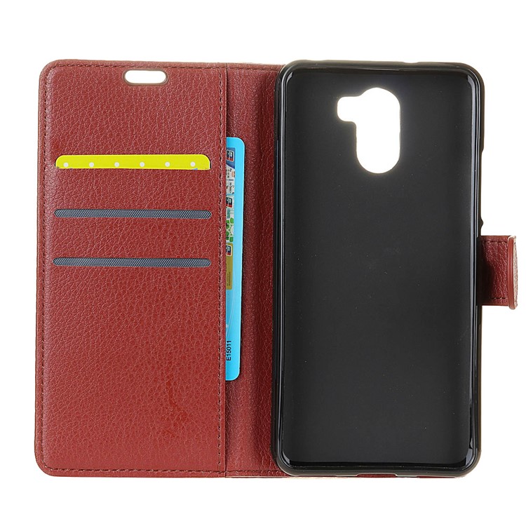 Litchi Skin PU Leather Wallet Stand Protective Shell for WileyFox Swift 2X - Brown-4