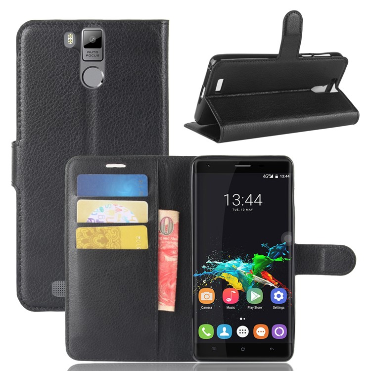Litchi Skin Wallet Leather Stand Case for Oukitel K6000 Pro - Black-1