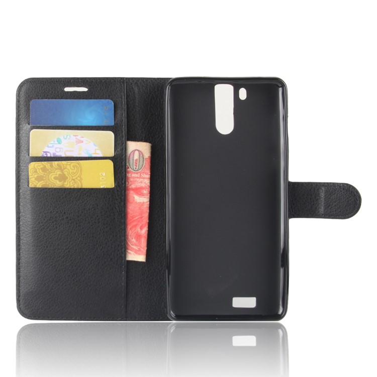 Litchi Skin Wallet Leather Stand Case for Oukitel K6000 Pro - Black-3