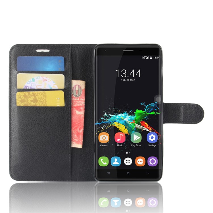 Litchi Skin Wallet Leather Stand Case for Oukitel K6000 Pro - Black-4