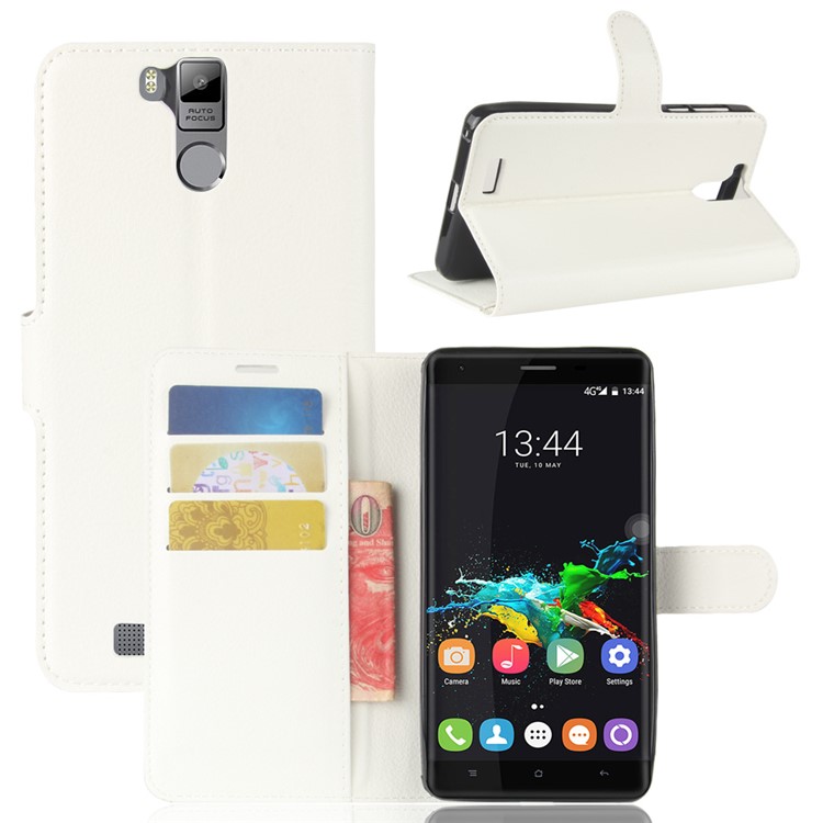 Litchi Skin Wallet Leather Stand Cover for Oukitel K6000 Pro - White-1