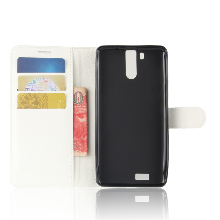 Litchi Skin Wallet Leather Stand Cover for Oukitel K6000 Pro - White-3