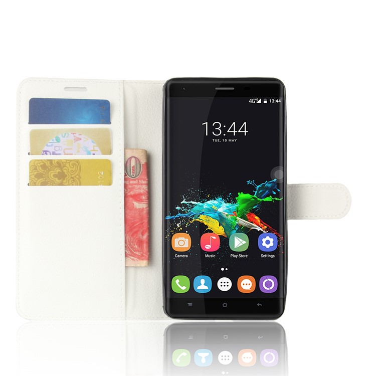 Litchi Skin Wallet Leather Stand Cover for Oukitel K6000 Pro - White-4
