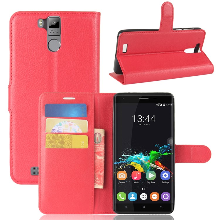 Litchi Skin Wallet Leather Cell Phone Case for Oukitel K6000 Pro - Red-1