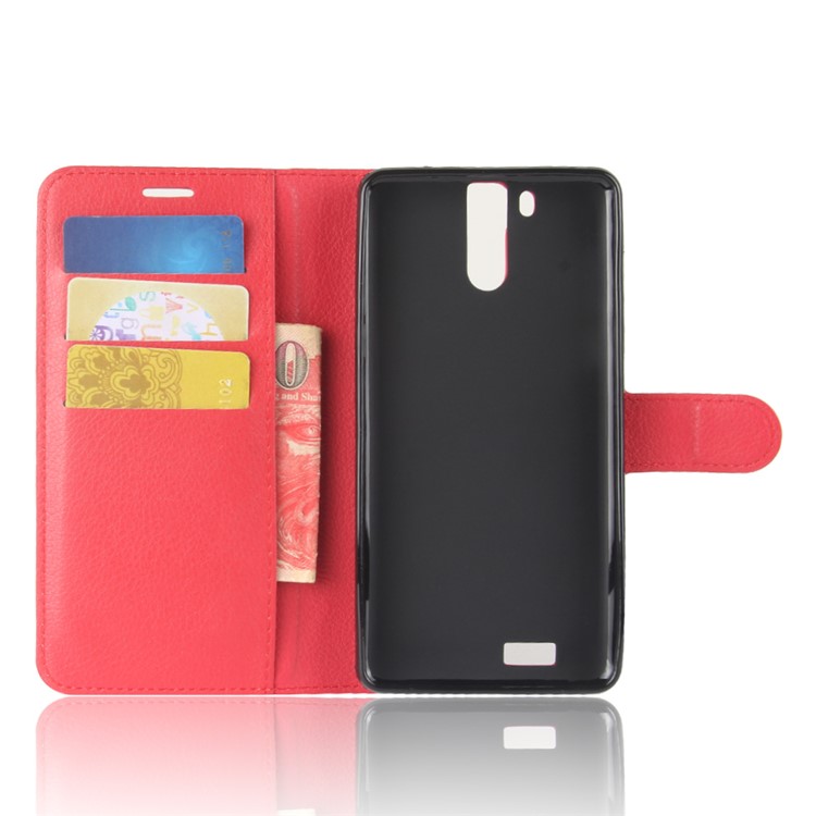 Litchi Skin Wallet Leather Cell Phone Case for Oukitel K6000 Pro - Red-3