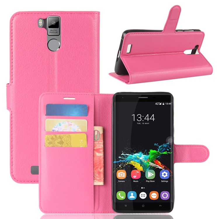 Litchi Skin Magnetic Leather Stand Case for Oukitel K6000 Pro - Rose-1
