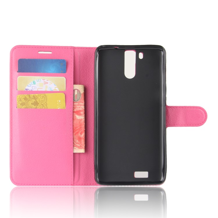 Litchi Skin Magnetic Leather Stand Case for Oukitel K6000 Pro - Rose-3