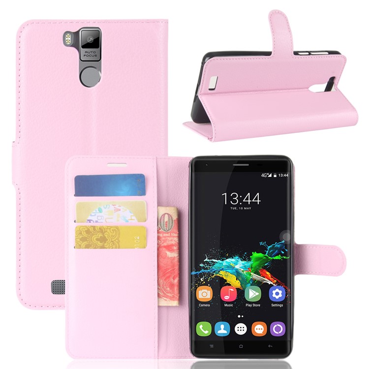 Litchi Skin Magnetic Leather Stand Cover for Oukitel K6000 Pro - Pink-1