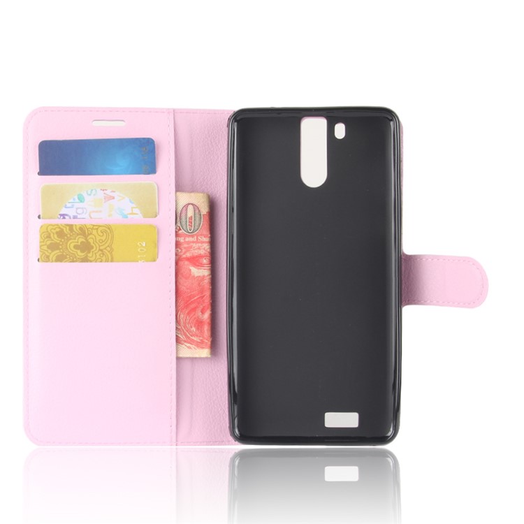 Litchi Skin Magnetic Leather Stand Cover for Oukitel K6000 Pro - Pink-3