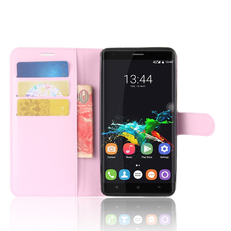 Litchi Skin Magnetic Leather Stand Cover for Oukitel K6000 Pro - Pink-4