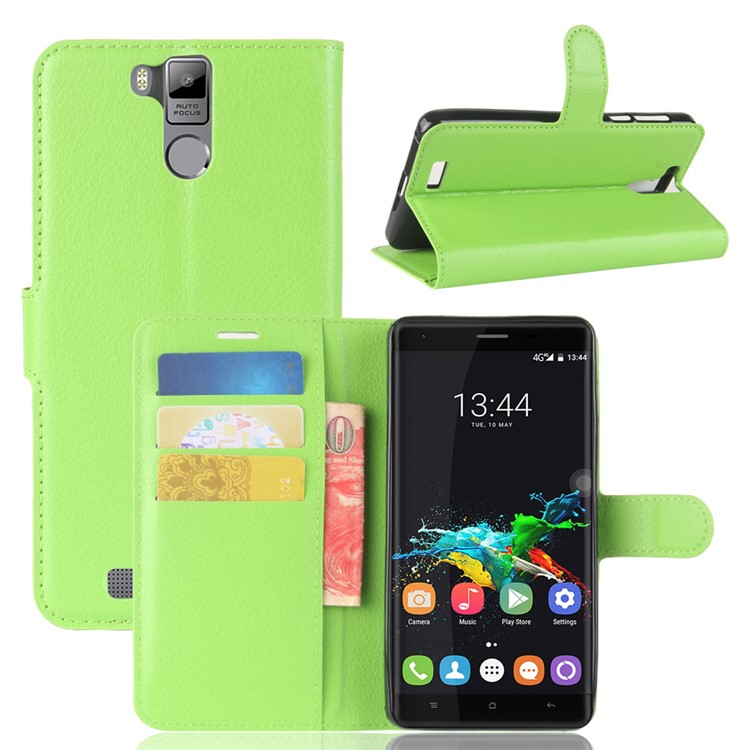 Litchi Skin Wallet Leather Cell Phone Case for Oukitel K6000 Pro - Green-1