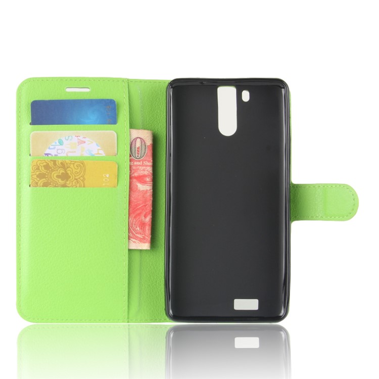 Litchi Skin Wallet Leather Cell Phone Case for Oukitel K6000 Pro - Green-3
