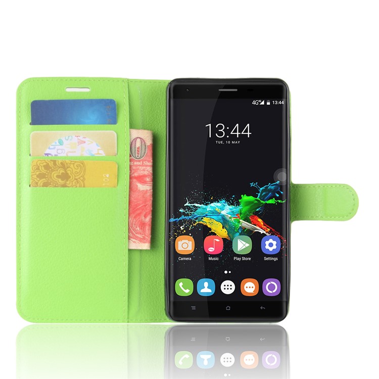 Litchi Skin Wallet Leather Cell Phone Case for Oukitel K6000 Pro - Green-4