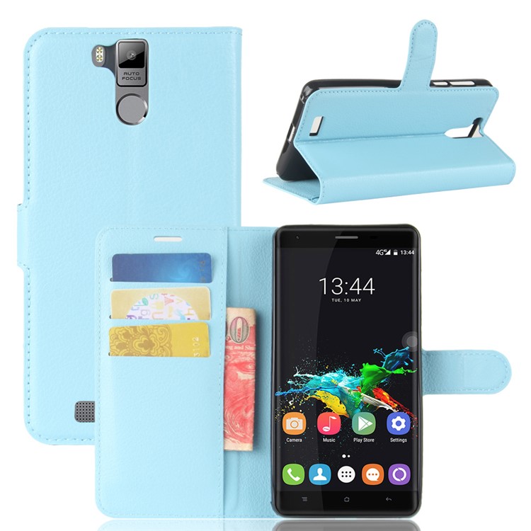 Litchi Skin PU Leather Stand Case for Oukitel K6000 Pro - Baby Blue-1