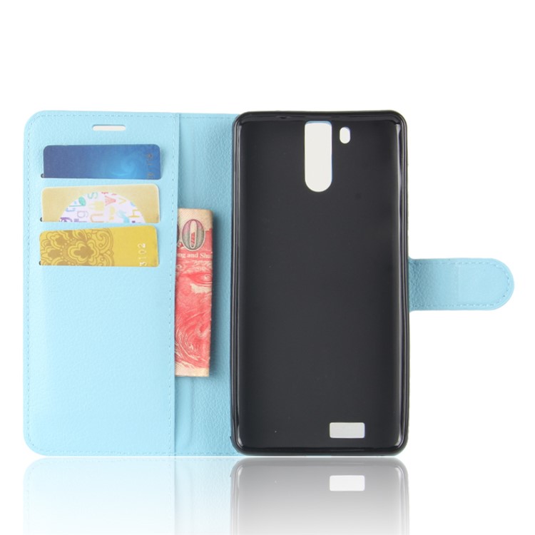 Litchi Skin PU Leather Stand Case for Oukitel K6000 Pro - Baby Blue-3
