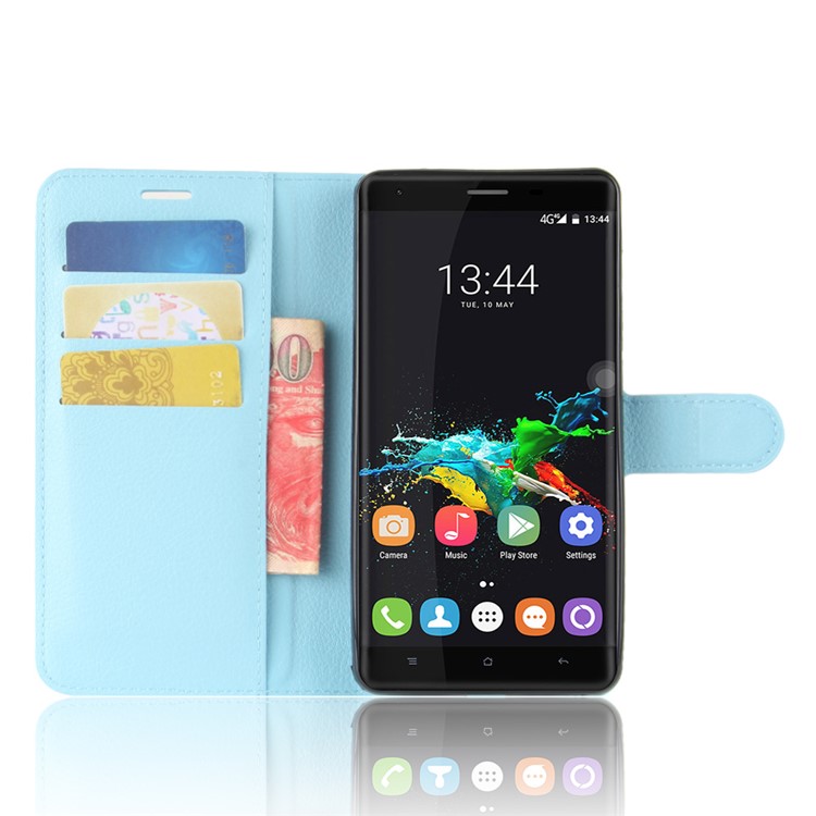 Litchi Skin PU Leather Stand Case for Oukitel K6000 Pro - Baby Blue-4