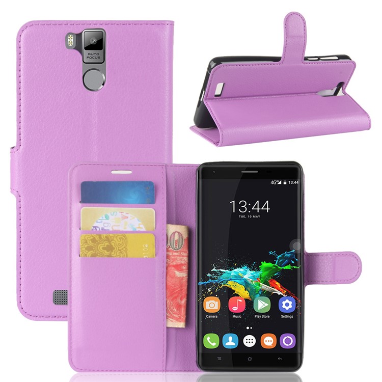 Litchi Skin Wallet Leather Case with Stand for Oukitel K6000 Pro - Purple-1