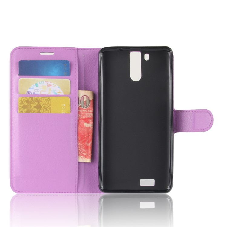 Litchi Skin Wallet Leather Case with Stand for Oukitel K6000 Pro - Purple-3