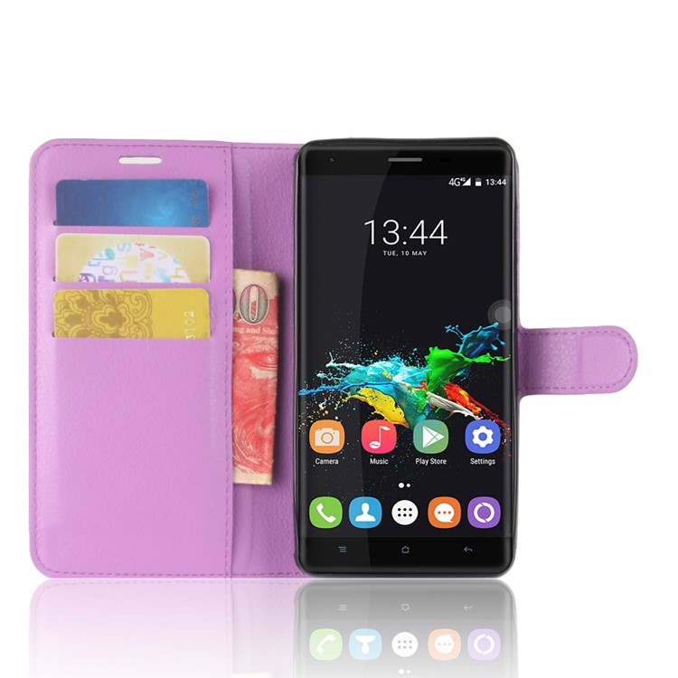 Litchi Skin Wallet Leather Case with Stand for Oukitel K6000 Pro - Purple-4