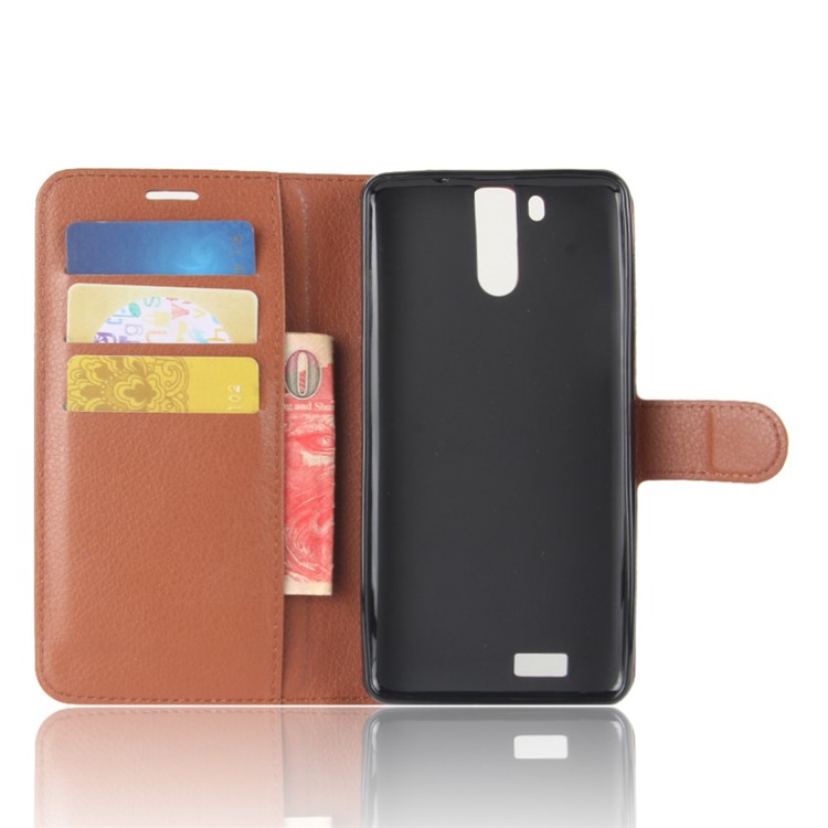 Litchi Skin Wallet Leather Cover with Stand for Oukitel K6000 Pro - Brown-3