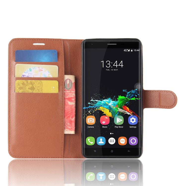 Litchi Skin Wallet Leather Cover with Stand for Oukitel K6000 Pro - Brown-4