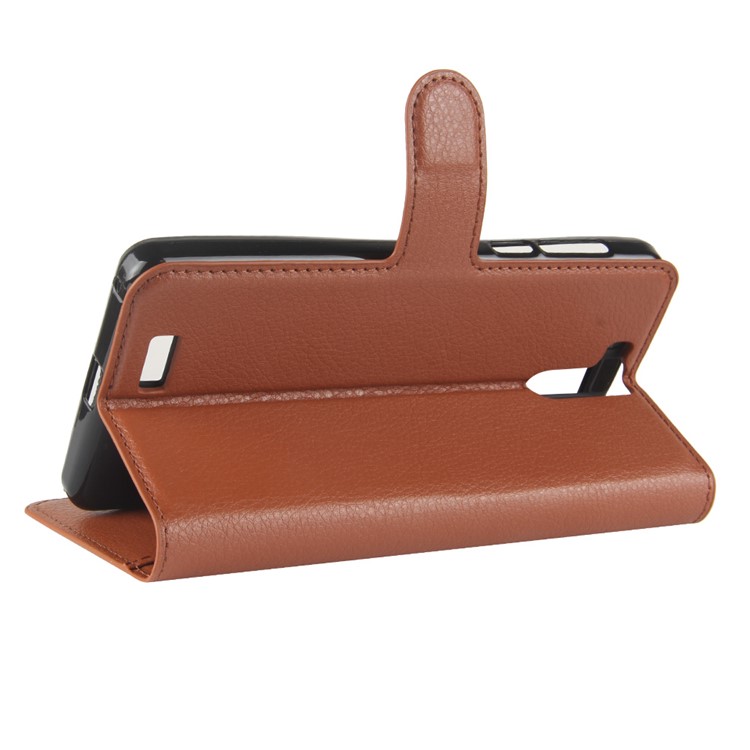 Litchi Skin Wallet Leather Cover with Stand for Oukitel K6000 Pro - Brown-5
