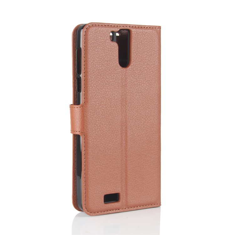 Litchi Skin Wallet Leather Cover with Stand for Oukitel K6000 Pro - Brown-6