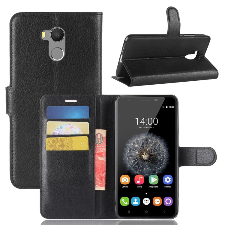 Litchi Texture Wallet PU Leather Case for Oukitel U15 Pro - Black-1