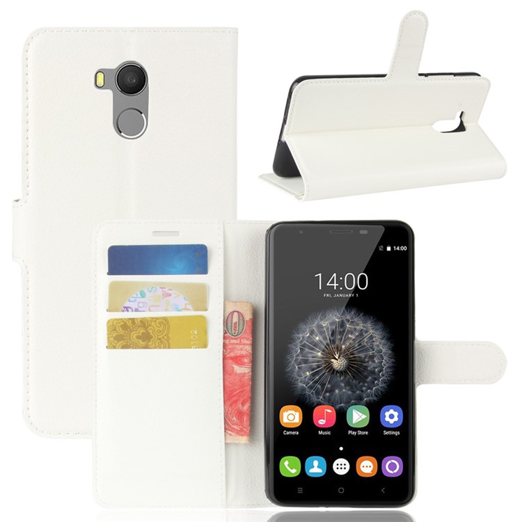 Litchi Texture Wallet PU Leather Cover for Oukitel U15 Pro - White-1
