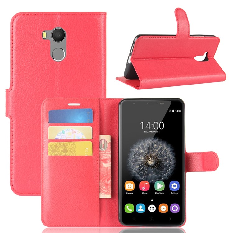 Litchi Texture Wallet PU Leather Shell for Oukitel U15 Pro - Red-1