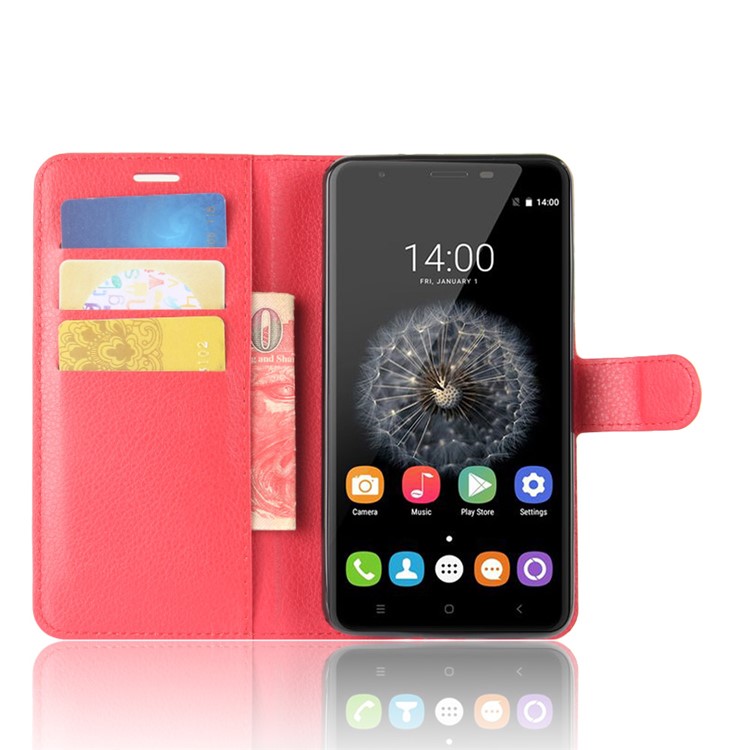 Litchi Texture Wallet PU Leather Shell for Oukitel U15 Pro - Red-4