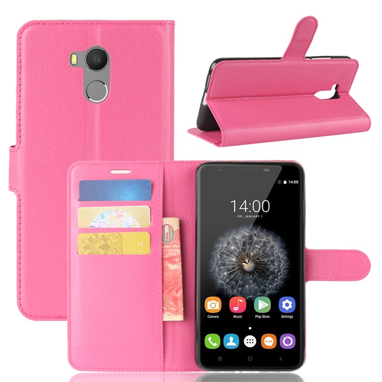 Litchi Texture PU Leather Wallet Stand Phone Case for Oukitel U15 Pro - Rose-1