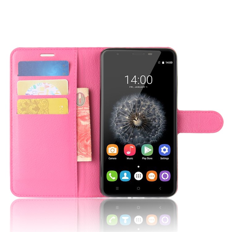 Litchi Texture PU Leather Wallet Stand Phone Case for Oukitel U15 Pro - Rose-4