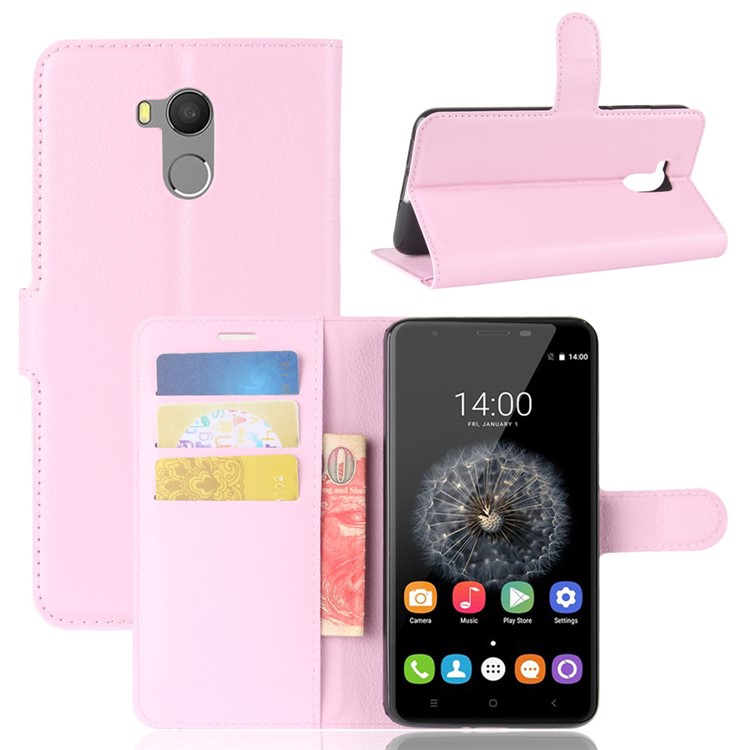 Litchi Texture PU Leather Wallet Stand Phone Cover for Oukitel U15 Pro - Pink-1