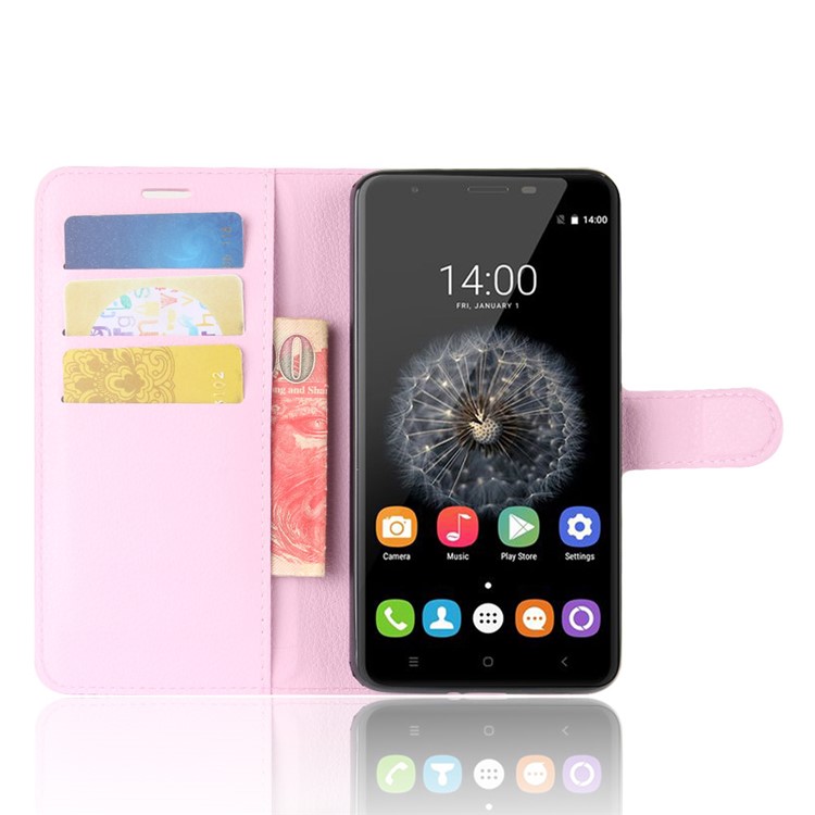 Litchi Texture PU Leather Wallet Stand Phone Cover for Oukitel U15 Pro - Pink-4