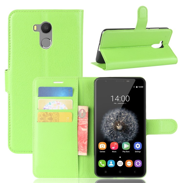 Litchi Texture PU Leather Wallet Stand Phone Shell for Oukitel U15 Pro - Green-1