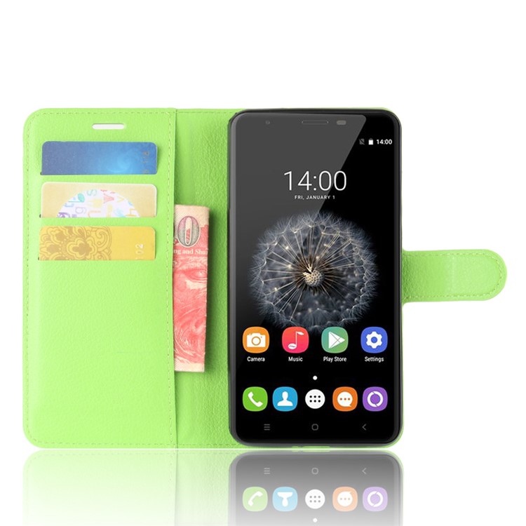 Litchi Texture PU Leather Wallet Stand Phone Shell for Oukitel U15 Pro - Green-4