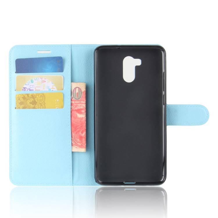 Litchi Texture Card Holder Leather Mobile Case for Oukitel U15 Pro - Blue-3