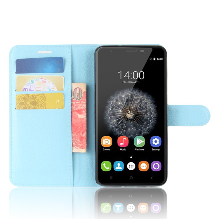 Litchi Texture Card Holder Leather Mobile Case for Oukitel U15 Pro - Blue-4