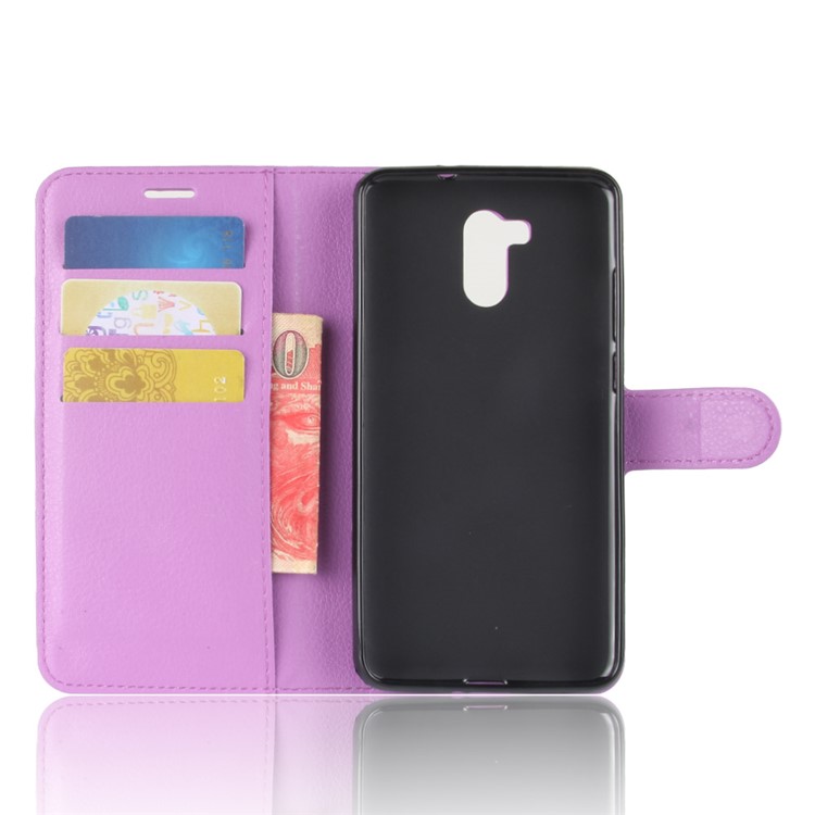 Litchi Texture Card Holder Leather Mobile Cover for Oukitel U15 Pro - Purple-3