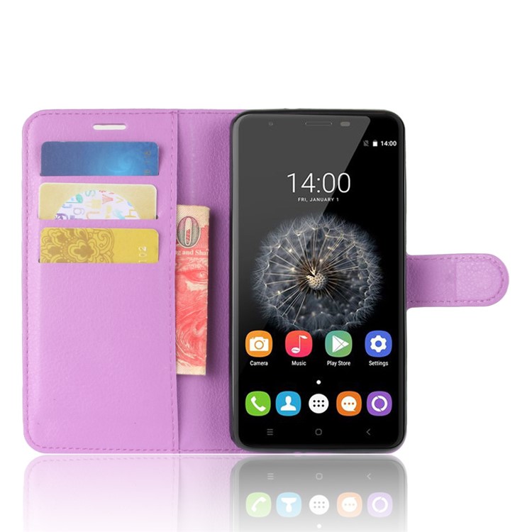 Litchi Texture Card Holder Leather Mobile Cover for Oukitel U15 Pro - Purple-4
