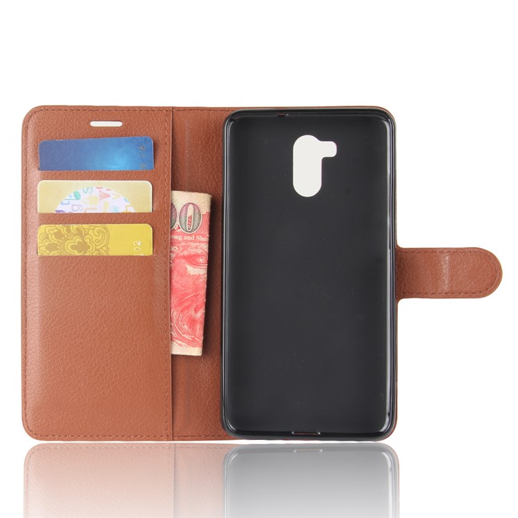 Litchi Texture Card Holder Leather Mobile Shell for Oukitel U15 Pro - Brown-3