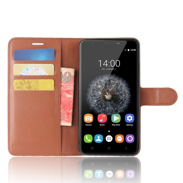 Litchi Texture Card Holder Leather Mobile Shell for Oukitel U15 Pro - Brown-4