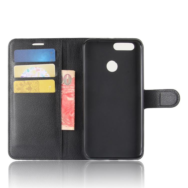 Litchi Grain Wallet Stand Leather Cell Phone Case for Oukitel U20 Plus - Black-3