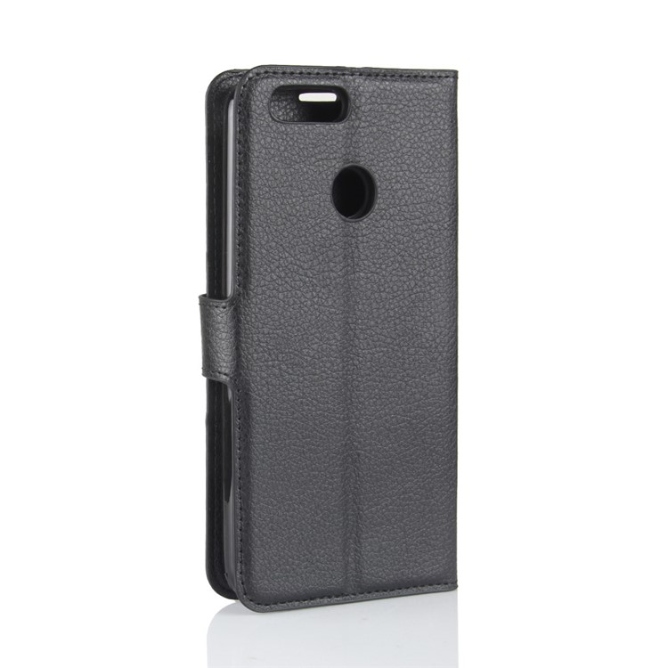 Litchi Grain Wallet Stand Leather Cell Phone Case for Oukitel U20 Plus - Black-6